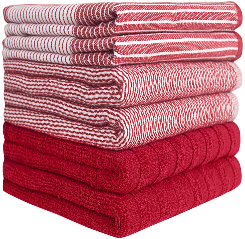Bumble Towels Premium Kitchen Towels (20â€x 28â€, 6 Pack) | Large Cotton Dish Towels | Flat & Terry Highly Absorbent Kitchen Linen Set with Hanging Loop | Red - Image 2
